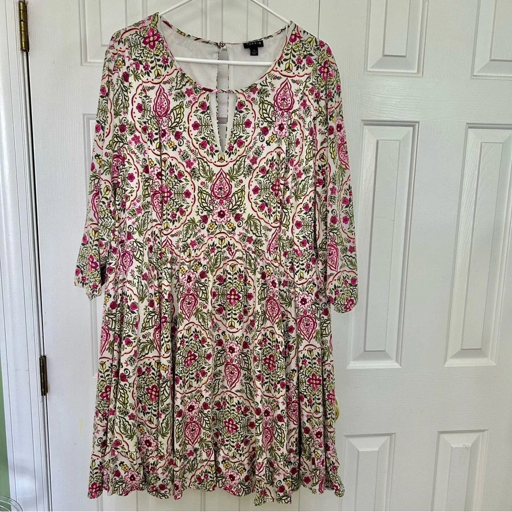Torrid Pink Floral Keyhole Neckline Challis Skater Dress Size 4X - Picture 2 of 16